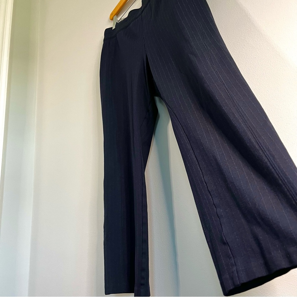 SPANX Navy Blue Ivory Pinstripe Straight Leg Trousers Size Extra Large Petite
